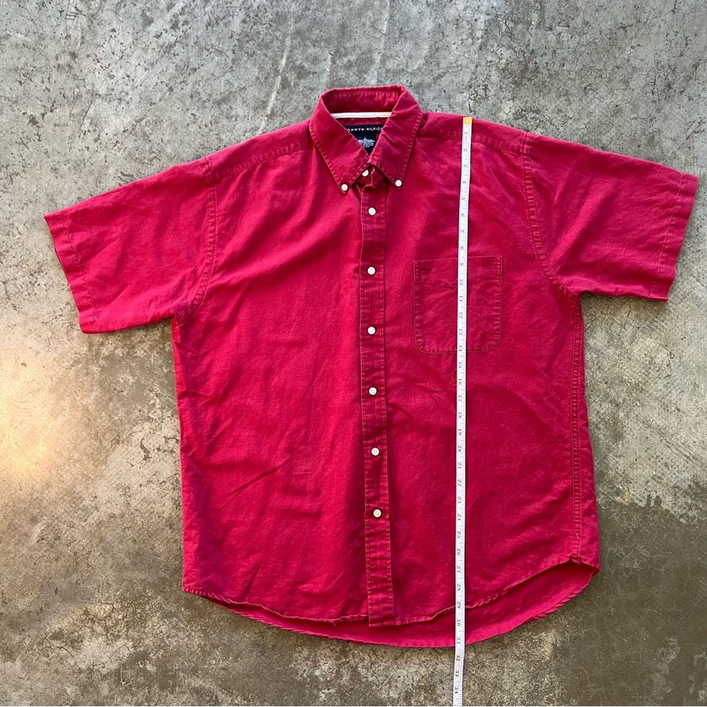 Tommy Hilfiger Vintage 90s Red Linen Blend Shirt Size Large Streetwear - Picture 8 of 9